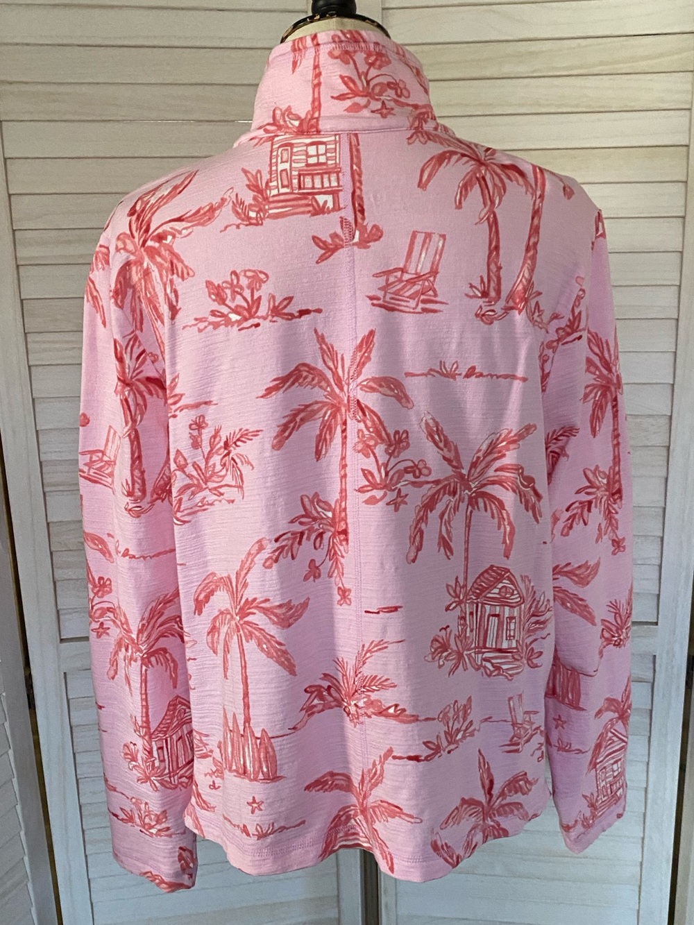 T by Talbots Pink Tropical Palm Print Quarter Zip Long Sleeve Top SZ XL uPF 50+ - Picture 7 of 15